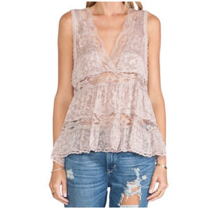 FREE PEOPLE Tank Top XS Intimately Trapeze Peplum Lace Cami V-Neck Swing Pink